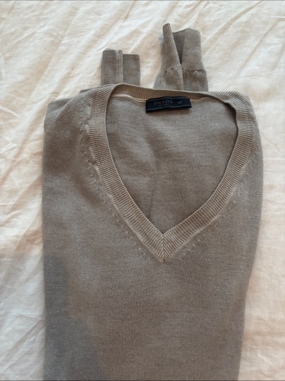Prada Men's V-Neck Sweater in Taupe